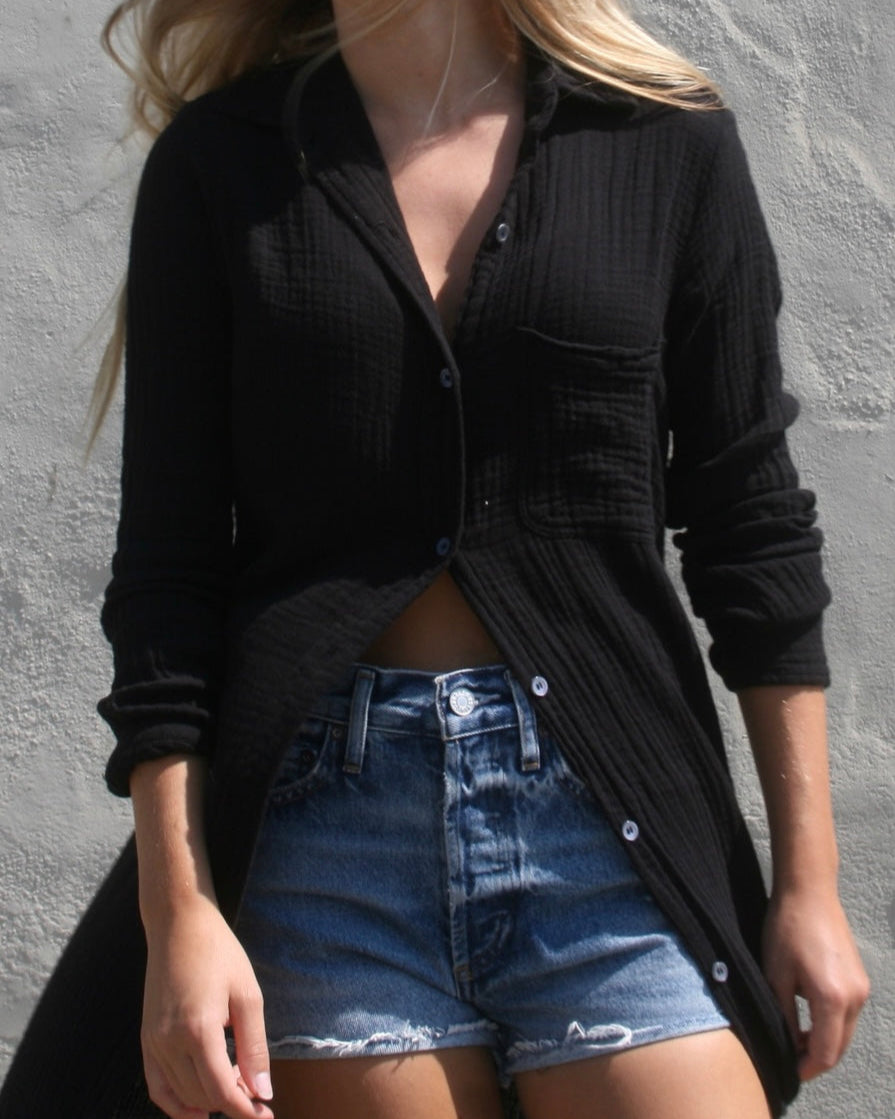 BOYFRIEND MAXI DRESS GAUZE - BLACK