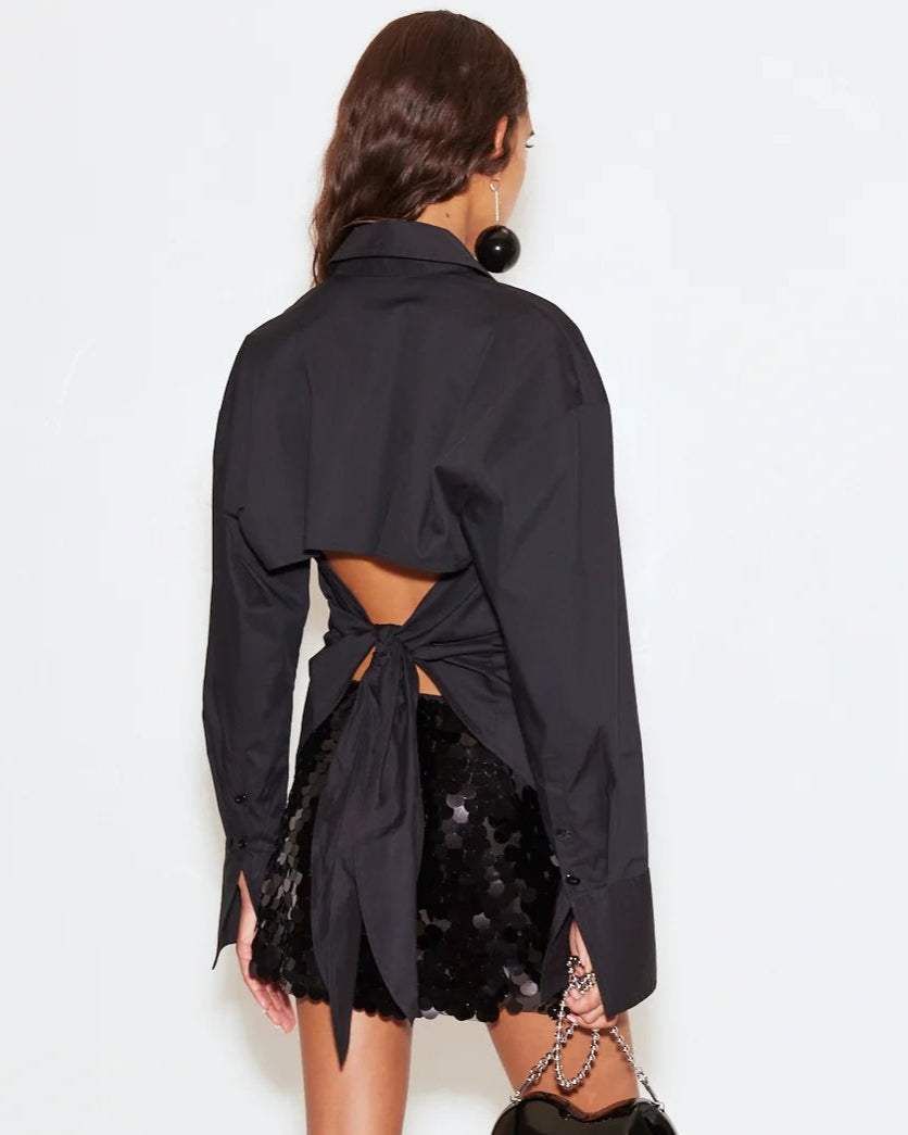 LOCH POPLIN BUTTON UP - BLACK