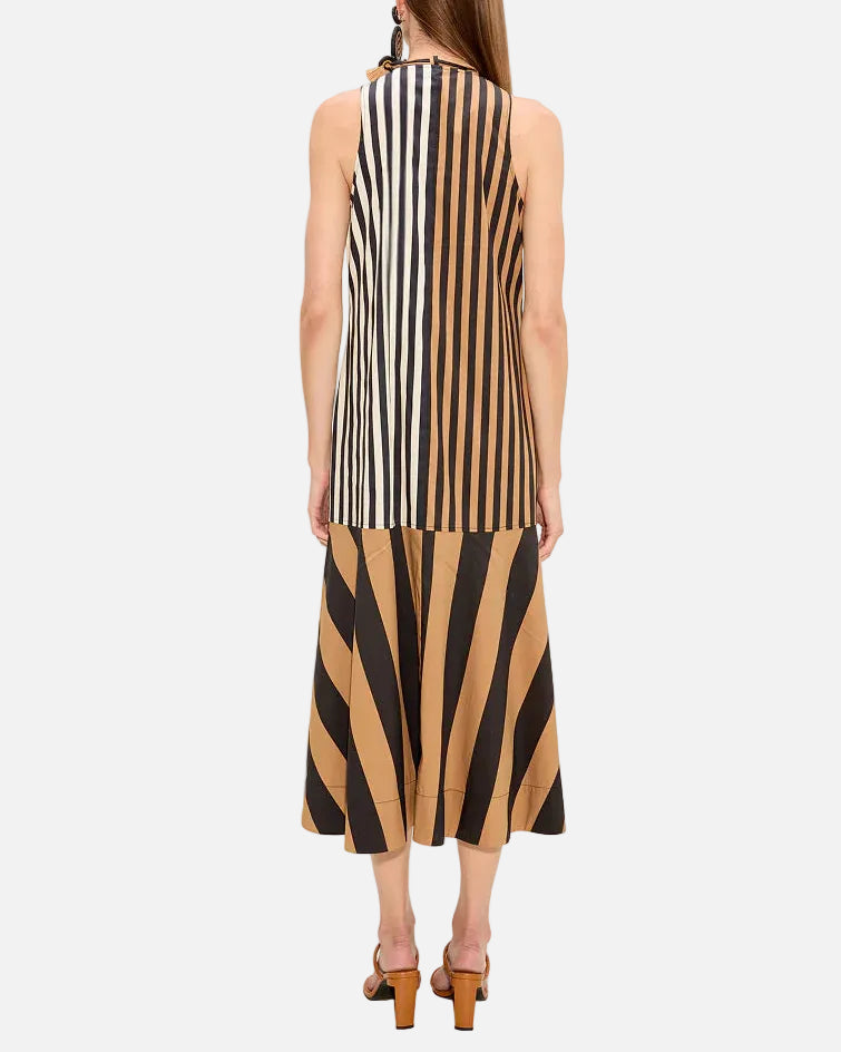 CELESTE POPLIN DRESS - BLACK/TAN STRIPE