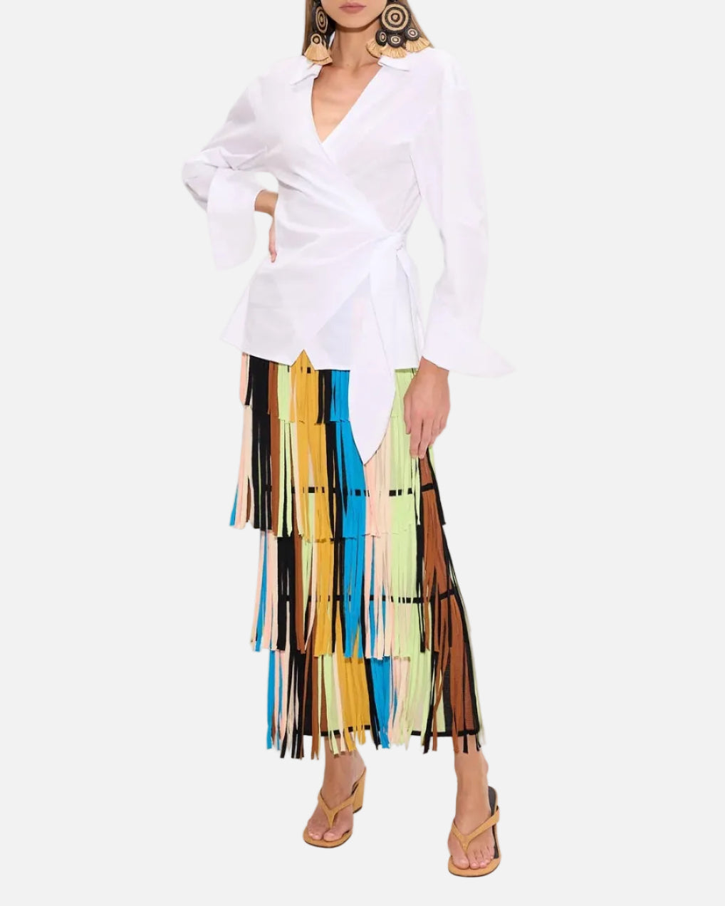 ANYA POPLIN WRAP TOP - MACADAMIA