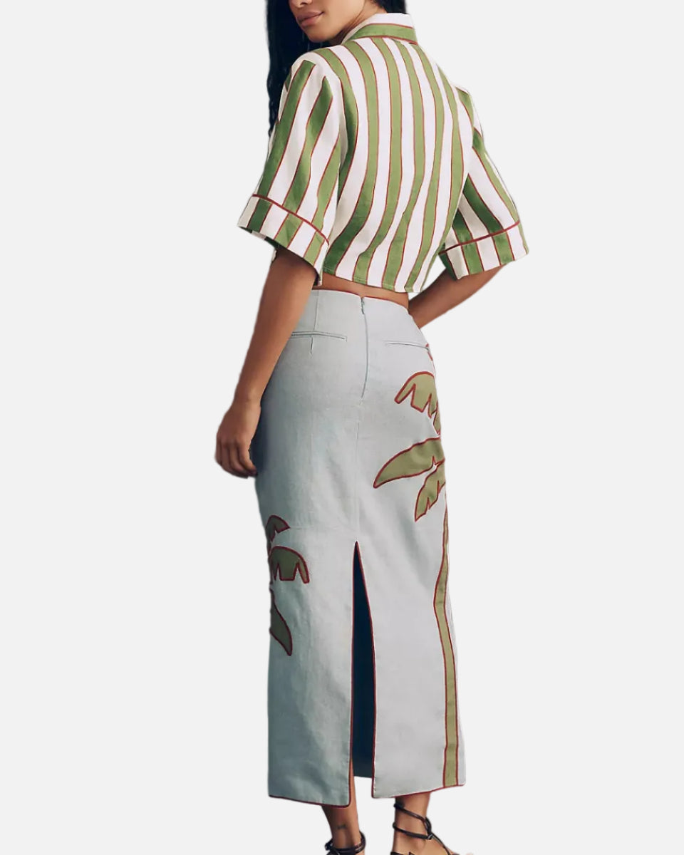 SHORT SLEEVE CROP TOP - GREEN SPRING STRIPES