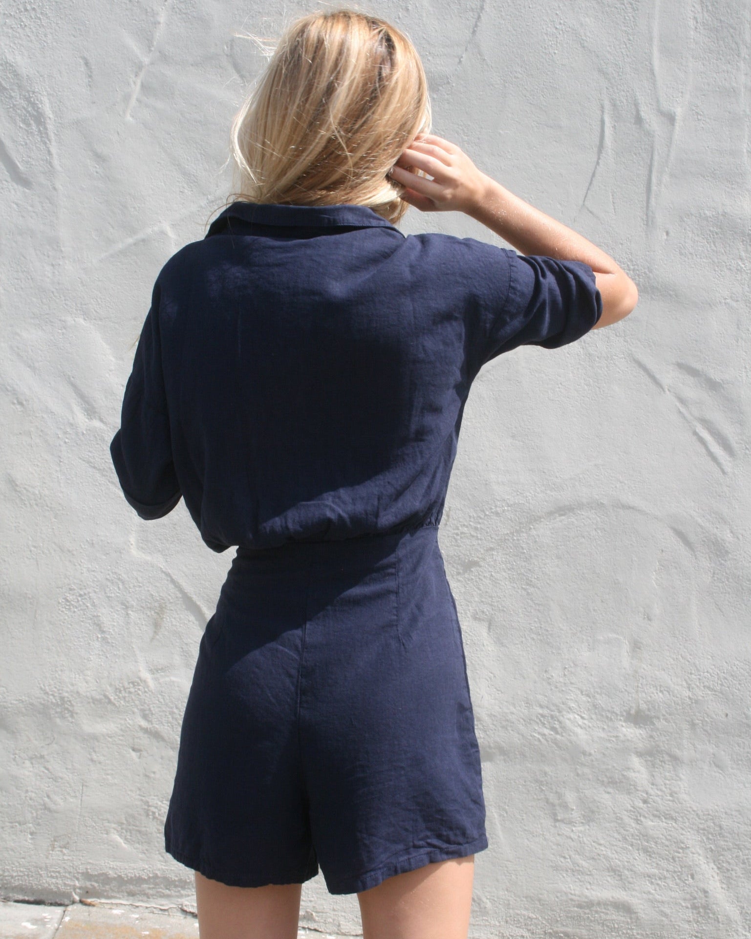 SKORT LINEN ROMPER - NAVY