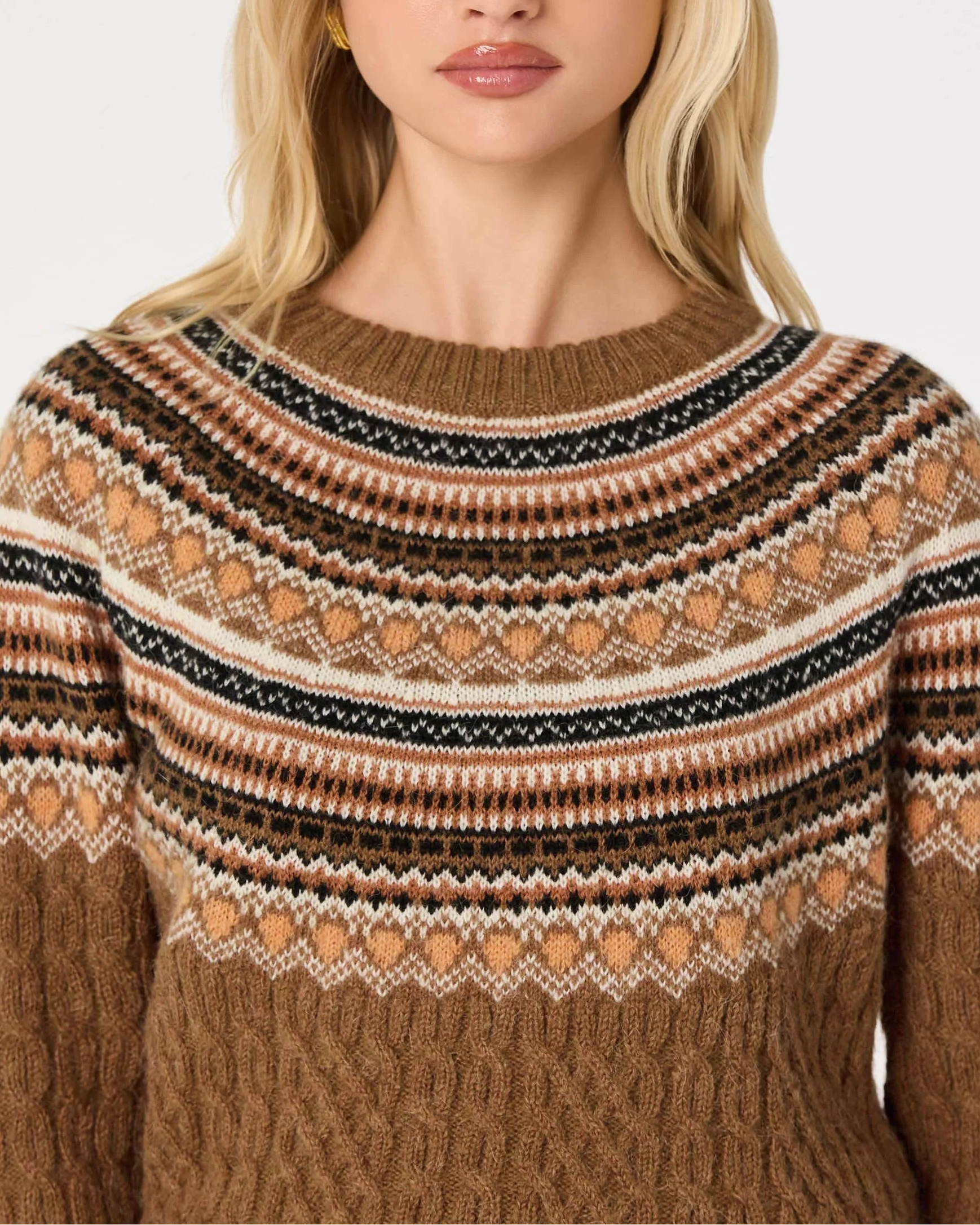 DARIA FAIRE ISLE CABLE KNIT SWEATER - CAMEL
