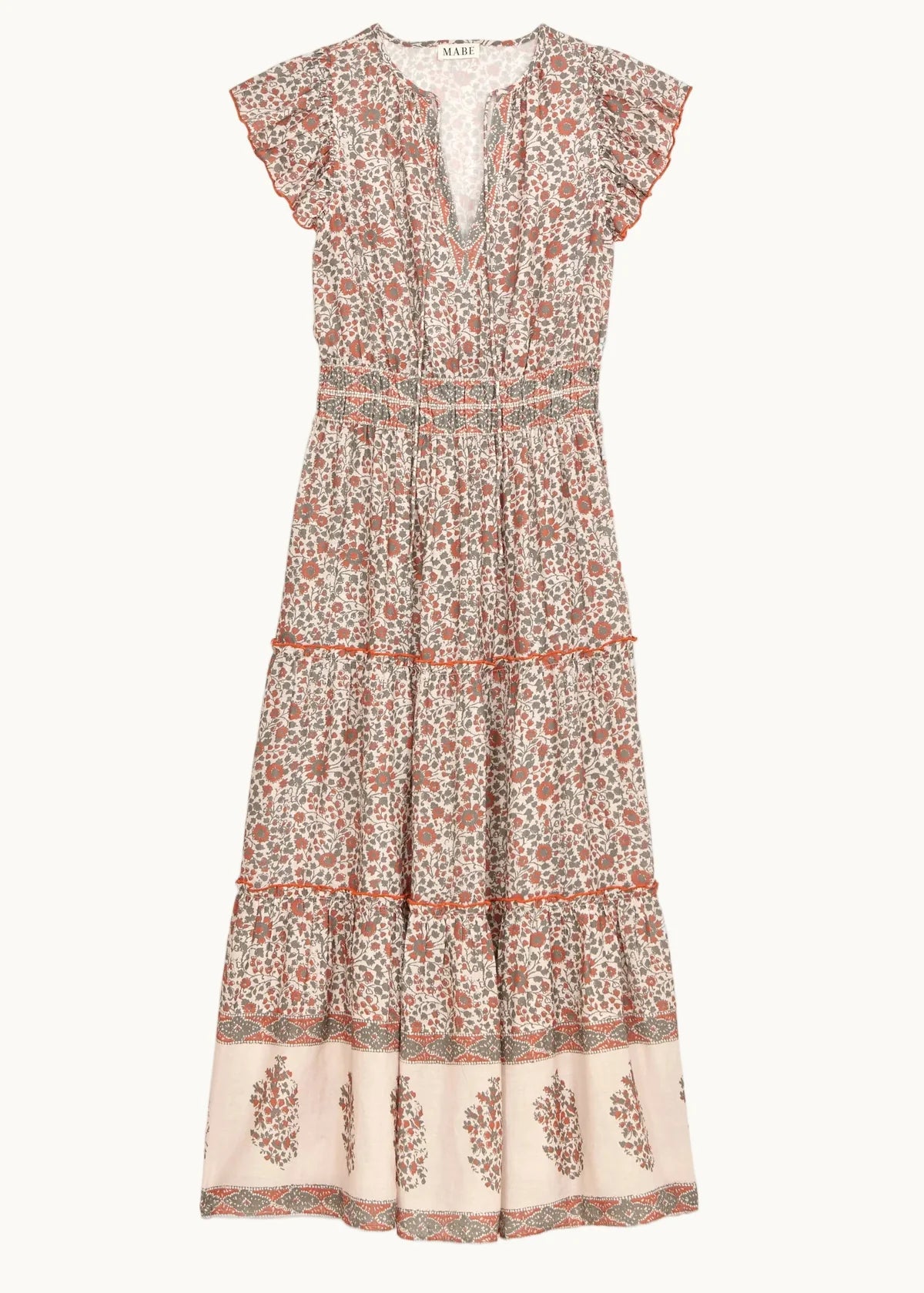 DELLA PRINT MAXI DRESS - RUST/KHAKI
