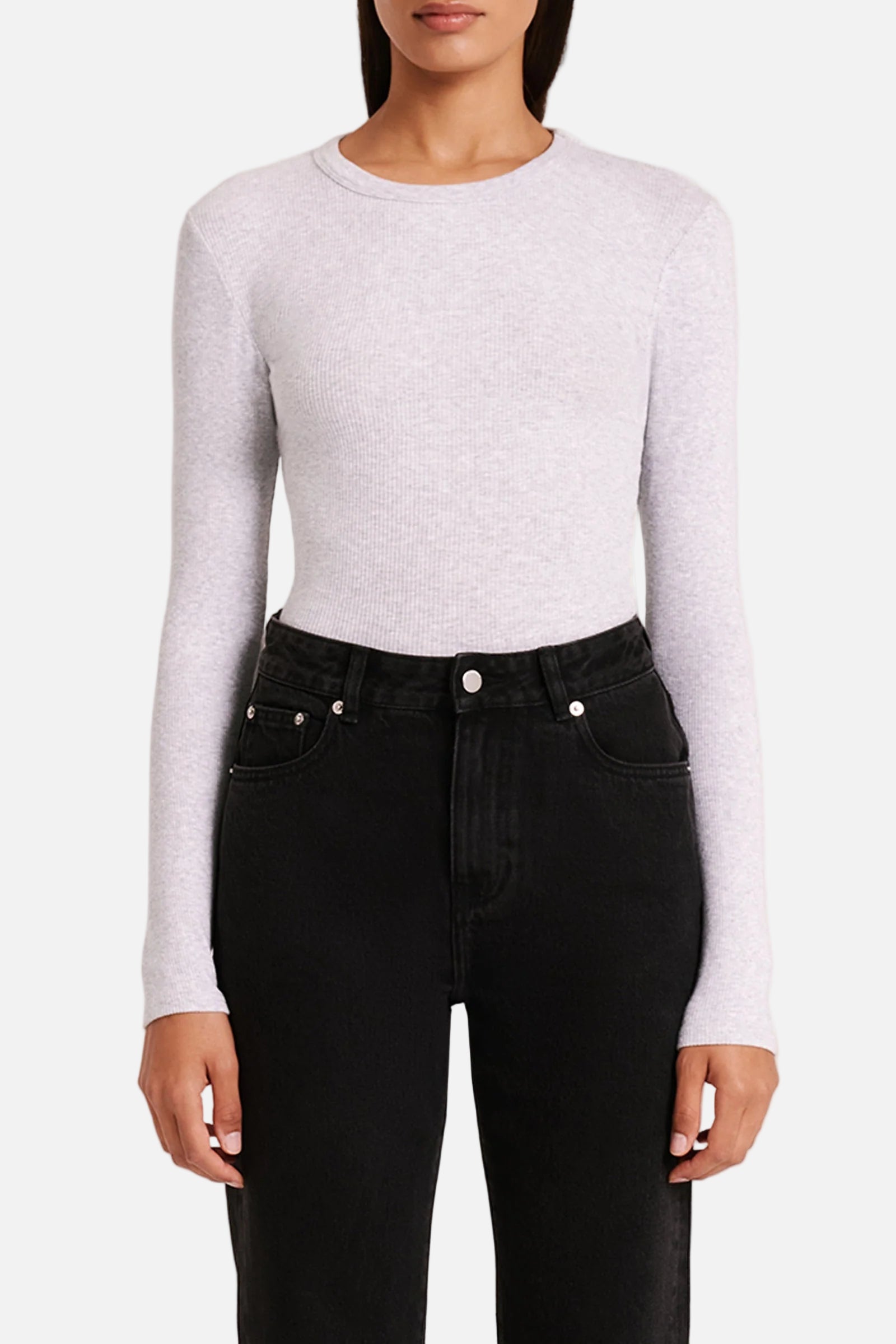ORGANIC RIB LS TEE - GREY MARLE