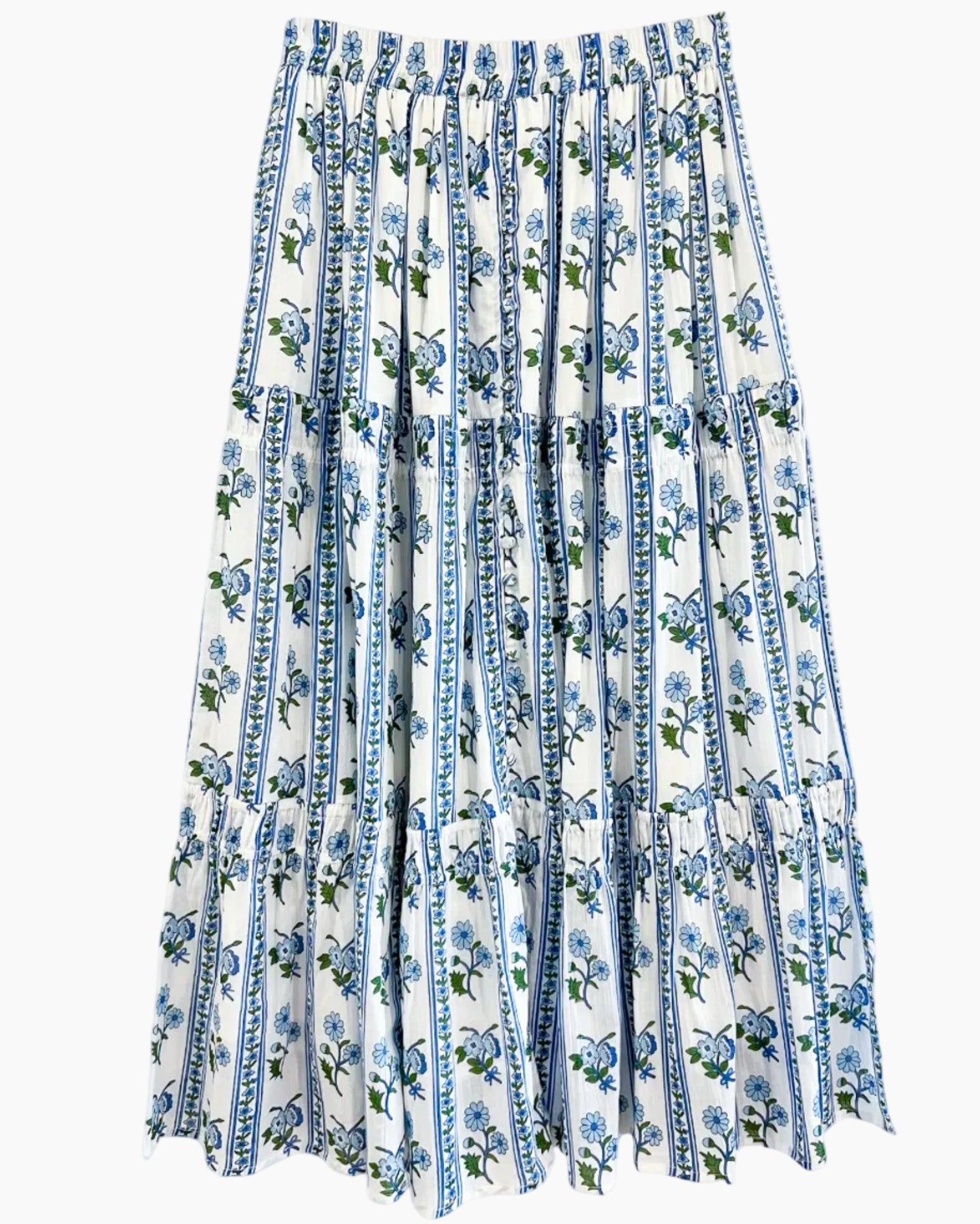 LIZA MAXI SKIRT - BLUE FLORAL STRIPE