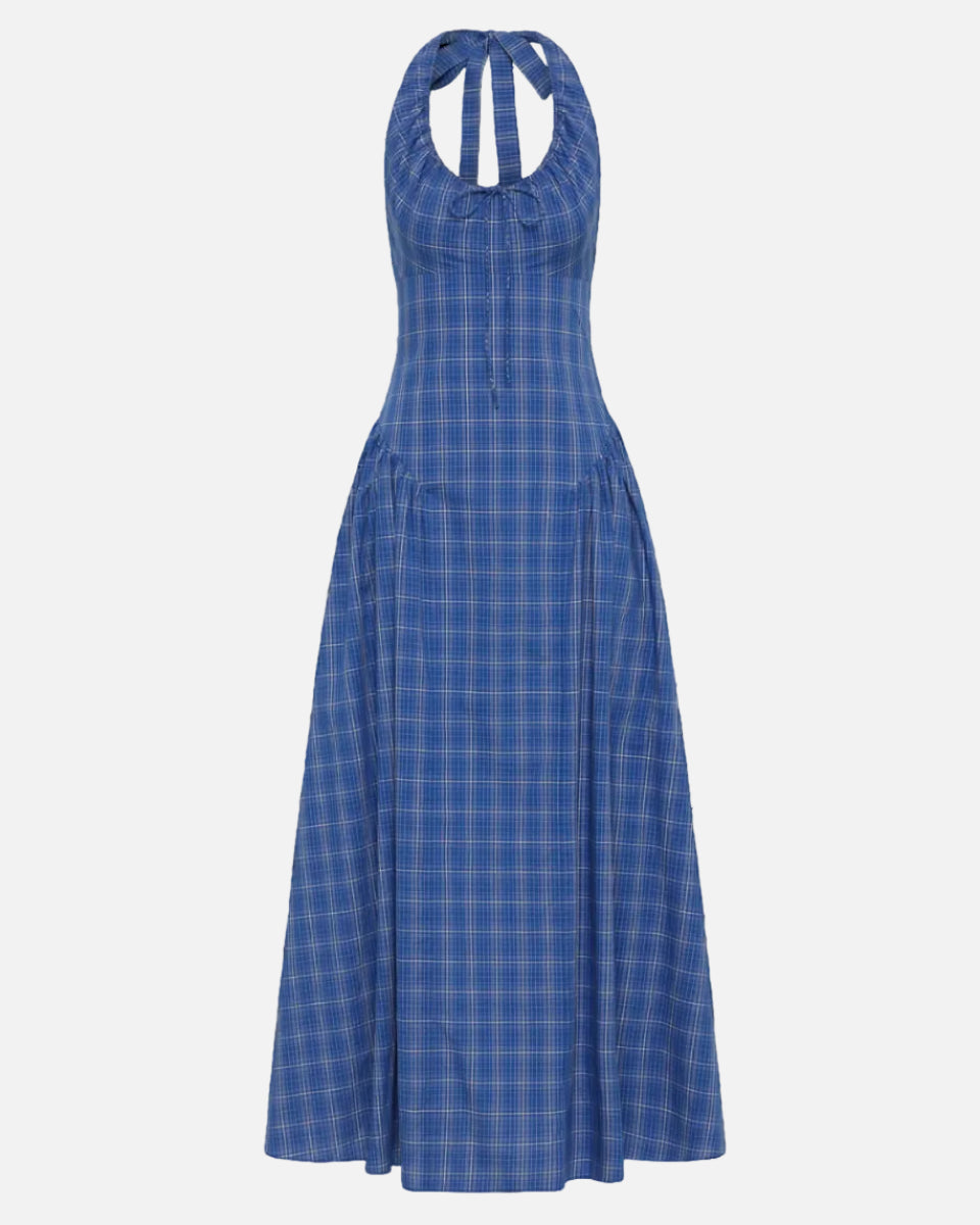 DEL ROS MIDI DRESS - FLOR CHECK COBALT