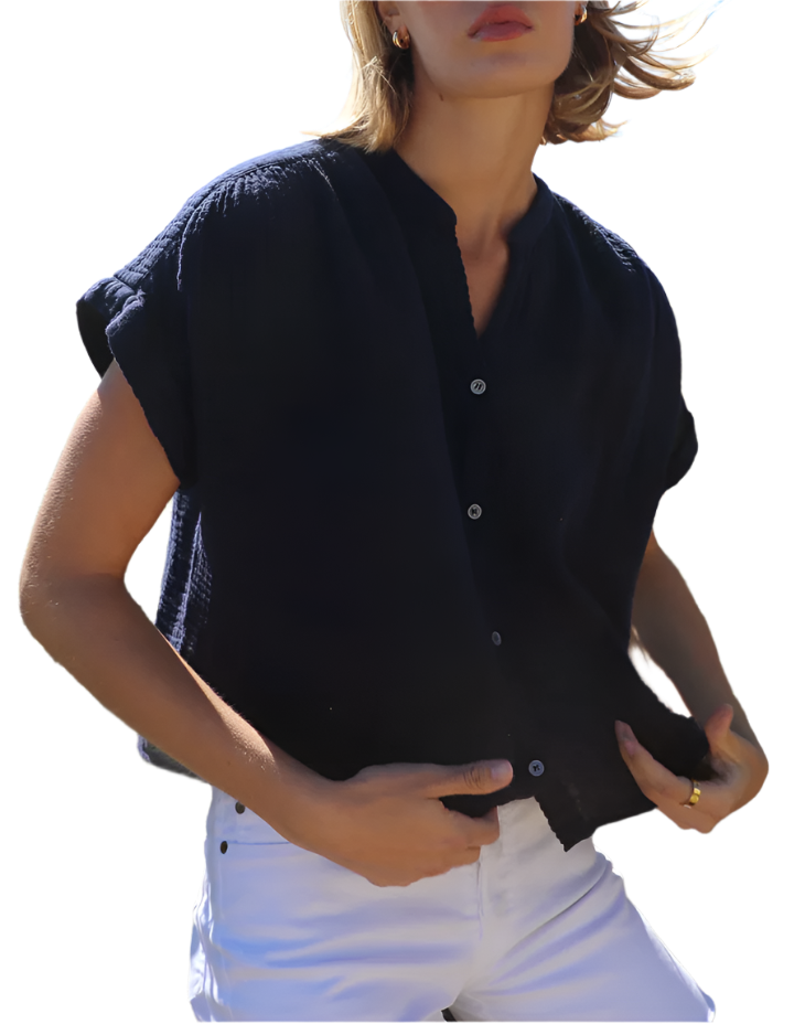 SHORT SLEEVE TOP GAUZE - NAVY