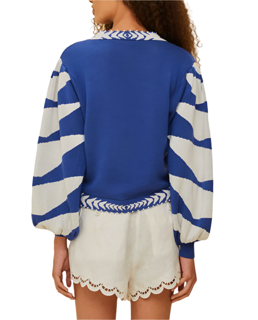 GRAPHIC KNIT CARDIGAN - BLUE PALMS