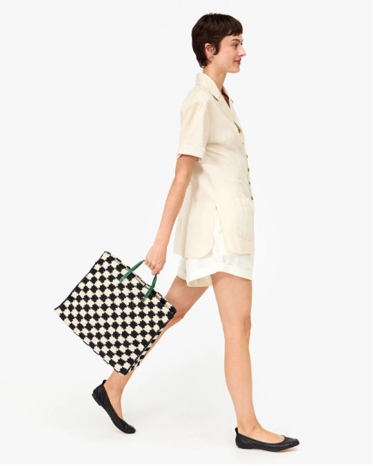 SUMMER SIMPLE TOTE - BLACK/CREAM CROCHET CHECKER