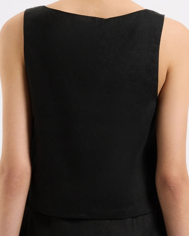 THILDA LINEN TOP - BLACK