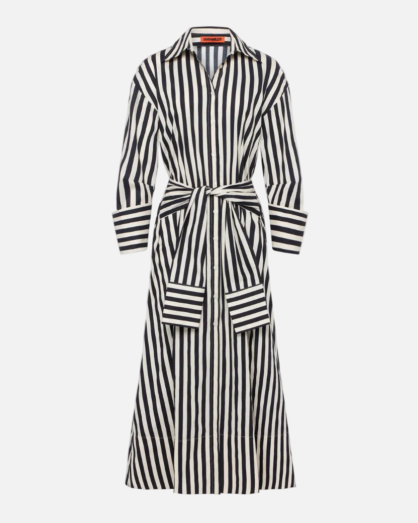 INNA POPLIN MAXI DRESS - BLACK/WHITE STRIPE