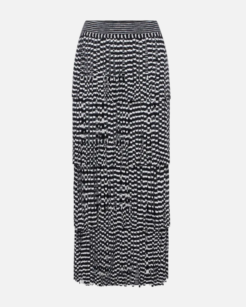 ZA ZA KNIT FRINGE SKIRT - BLACK/WHITE SPACE DYE