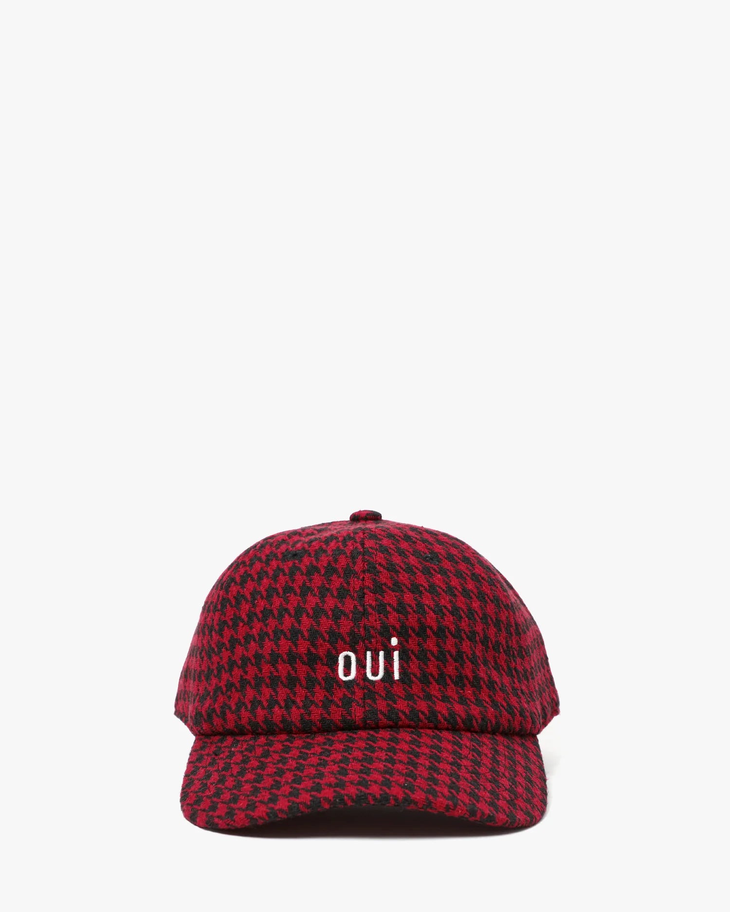 WOOL BASEBALL HAT - BLACK/RED HOUNDSTOOTH W/PETITE OUI