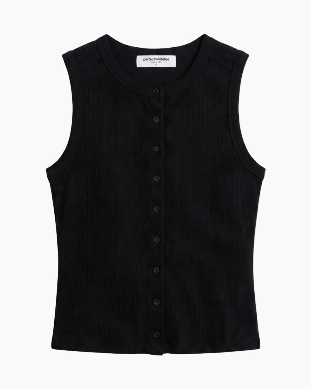 ANDREA SLVLESS RIB BUTTON DOWN - BLACK