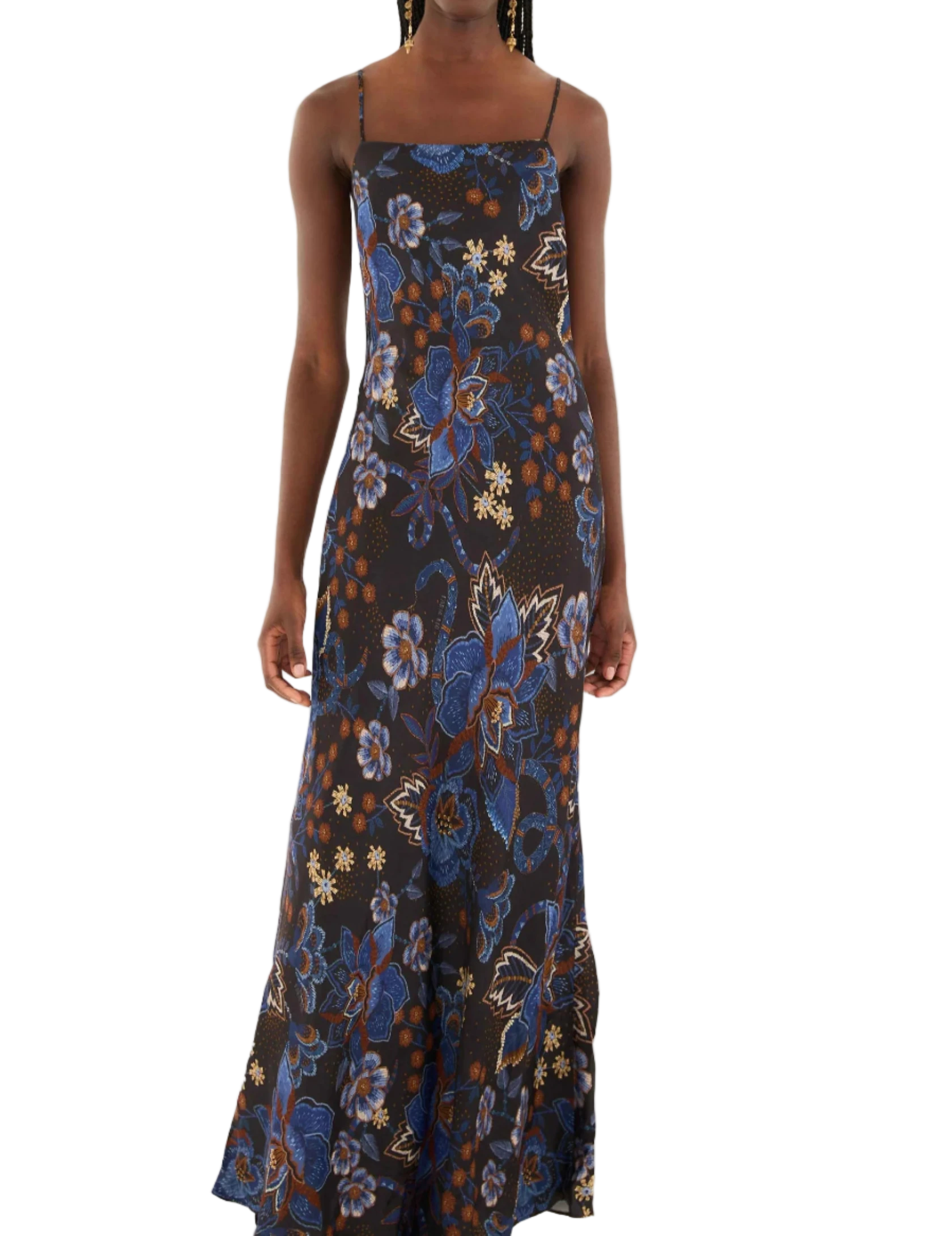 SLIP MAXI DRESS - SNAKES BOUQUET BLACK