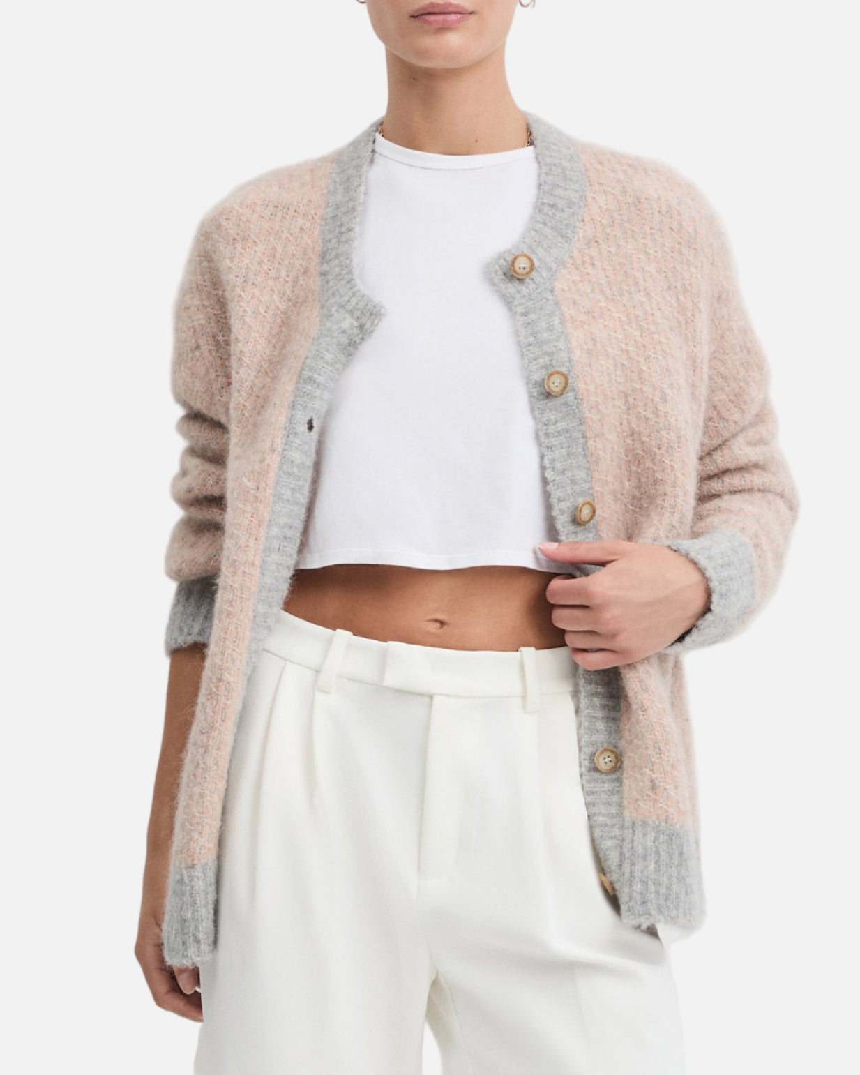 THE RIO CARDIGAN-ROSE DUST/LIGHT GREY