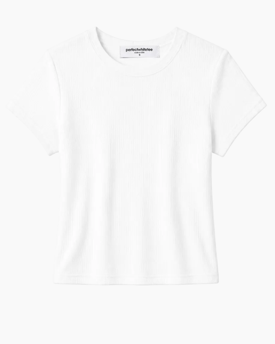 MACY COTTON RIB CREW NECK TEE - WHITE