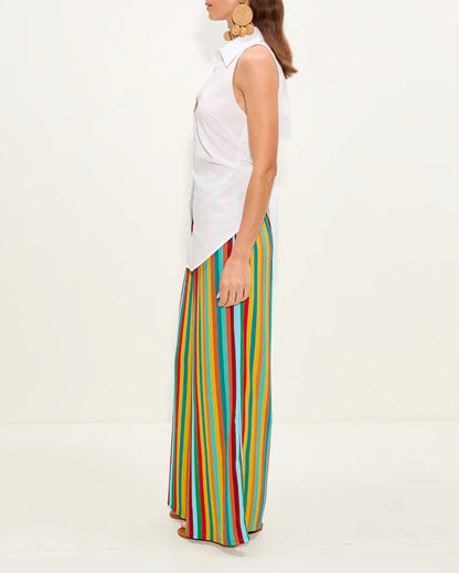 NELLA CREPE WIDE LEG PANT - VIBRANT MULTI STRIPE