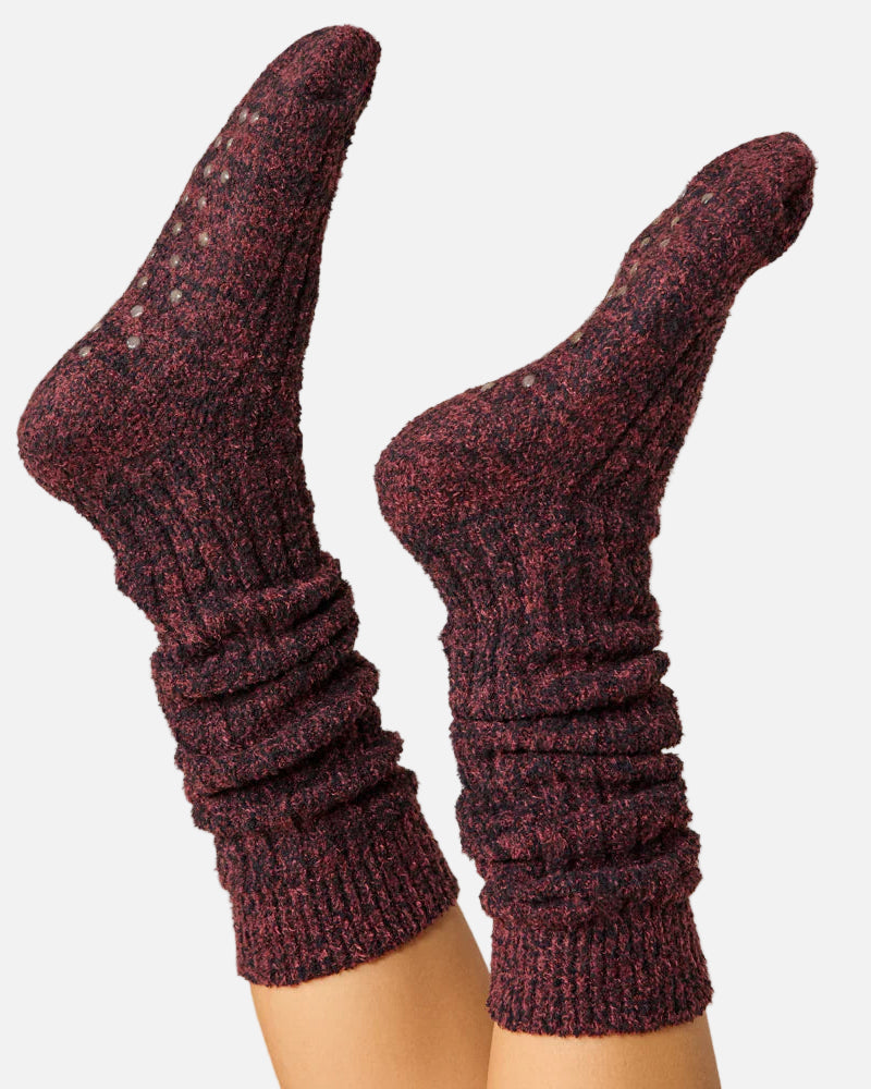 SLOUCHY MARSHMALLOW SOCKS - DARK HEATHER CHERRY COLA