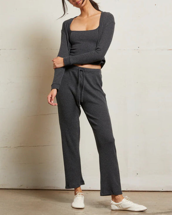 KELSEY RIB CARDIGAN - CHARCOAL