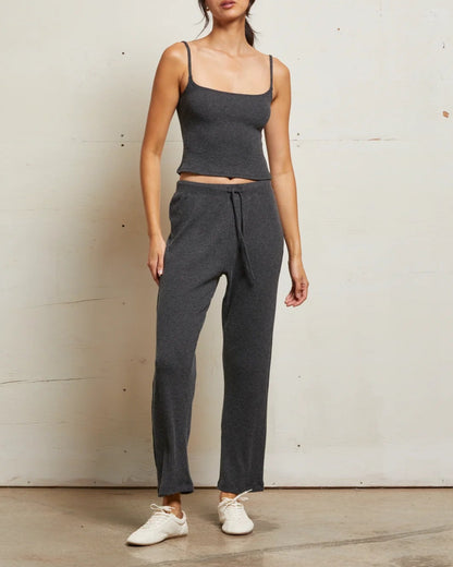 REMI SWEATER RIB DRAWSTRING PANTS - CHARCOAL