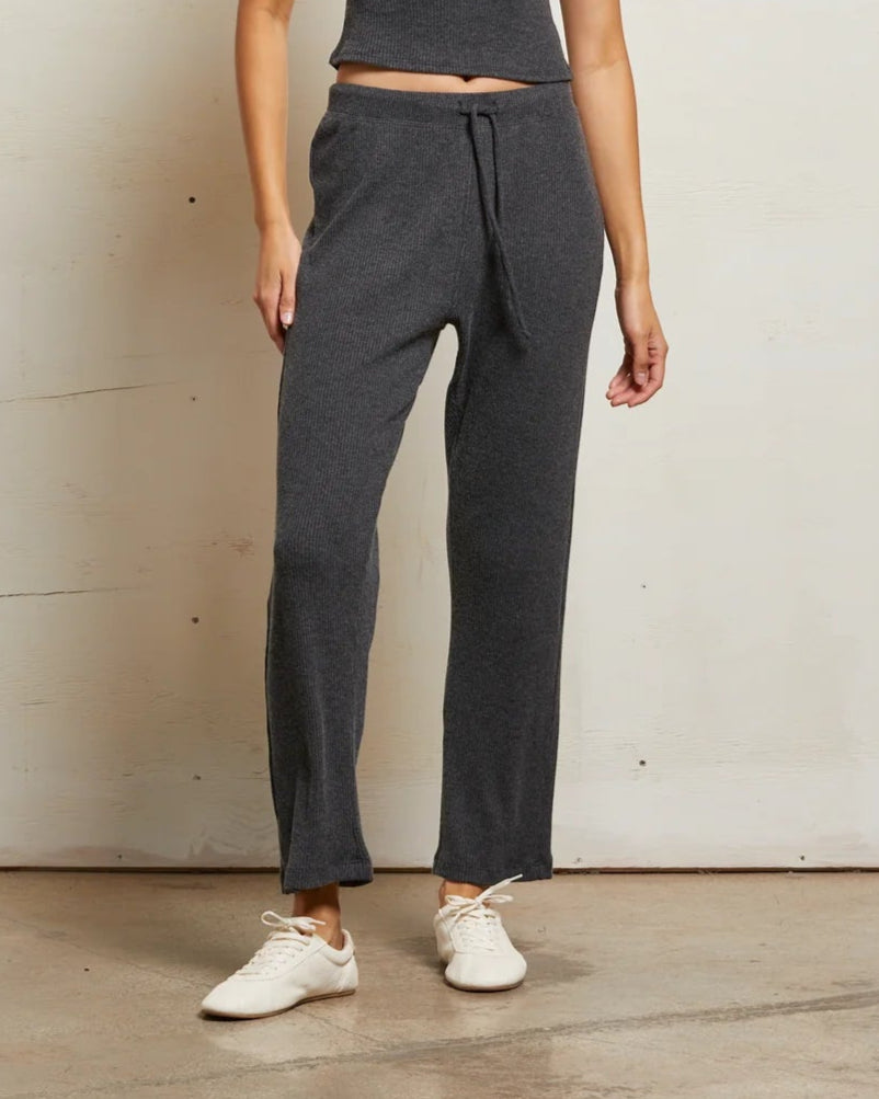 REMI SWEATER RIB DRAWSTRING PANTS - CHARCOAL