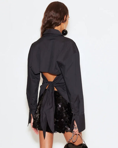 LOCH POPLIN BUTTON UP - BLACK