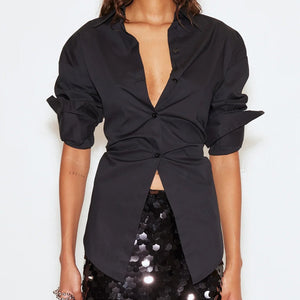 LOCH POPLIN BUTTON UP - BLACK
