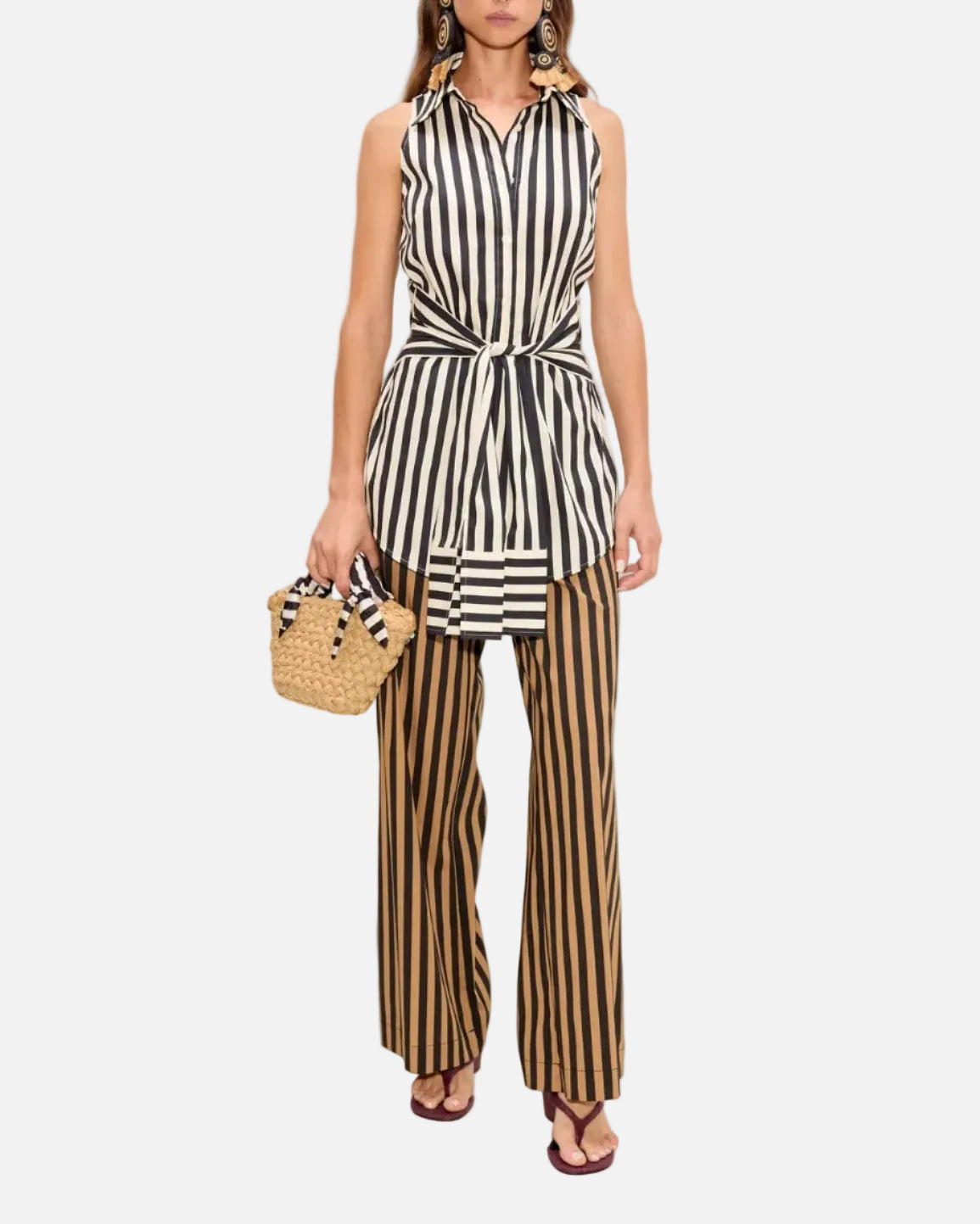 INNA SLEEVELESS POPLIN TOP - BLACK/WHITE STRIPE