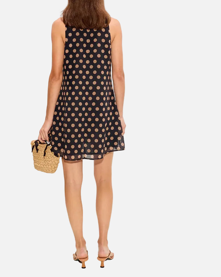 GIA CHIFFON MINI DRESS - BLACK/TAN POLKA DOT