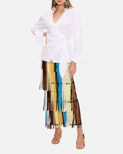 ANYA POPLIN WRAP TOP - MACADAMIA