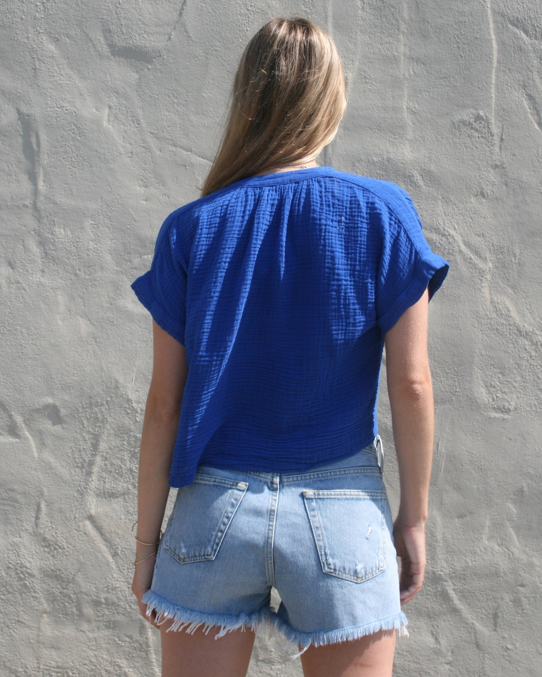 SHORT SLEEVE TOP GAUZE - ELECTRIC BLUE