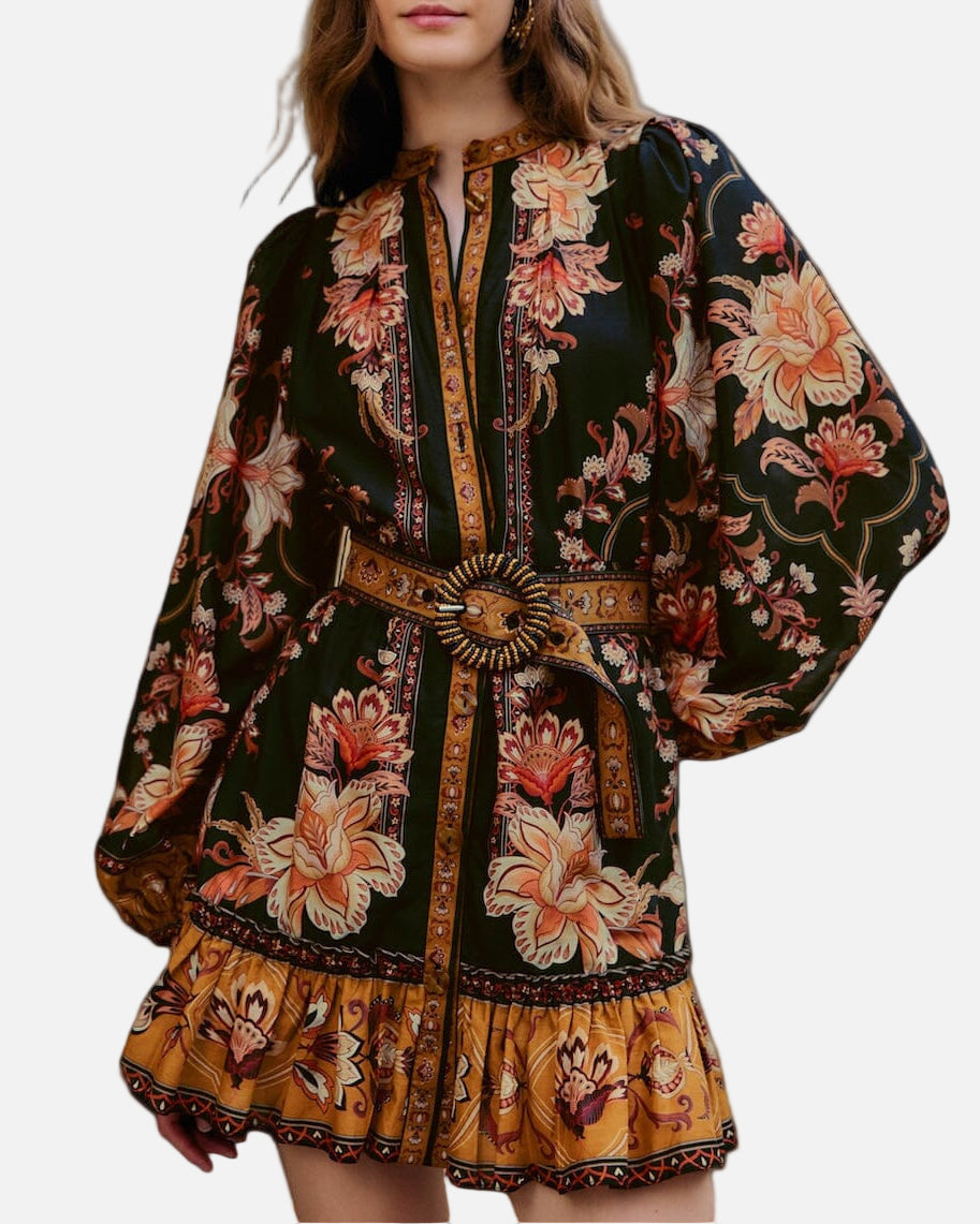 MAJESTIC GARDEN MINI DRESS - BLACK