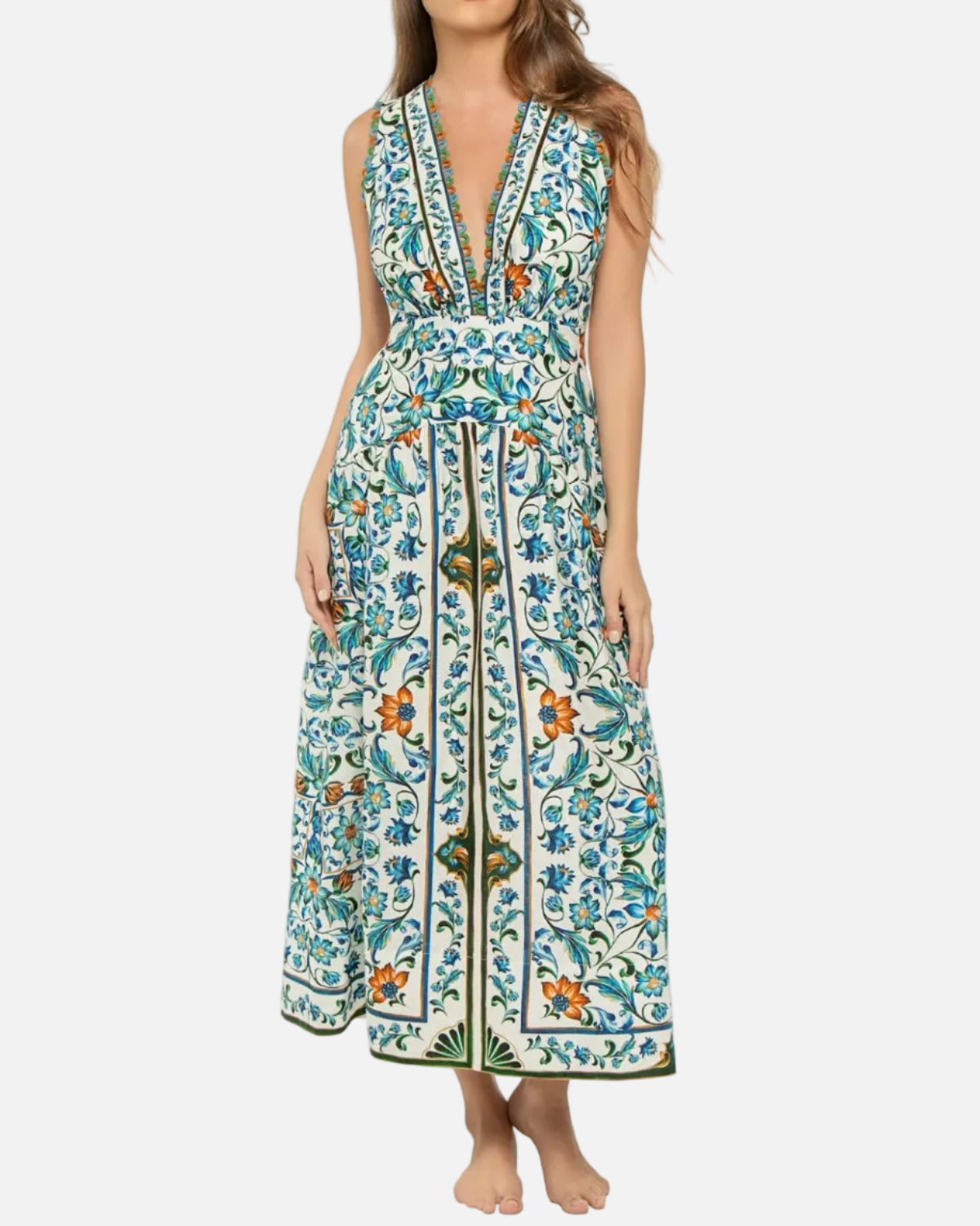 FLORA TILE MIDI DRESS - FLORA TILE OFF-WHITE