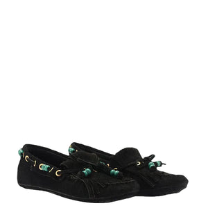 FRINGE MOCCASIN - BLACK SUEDE