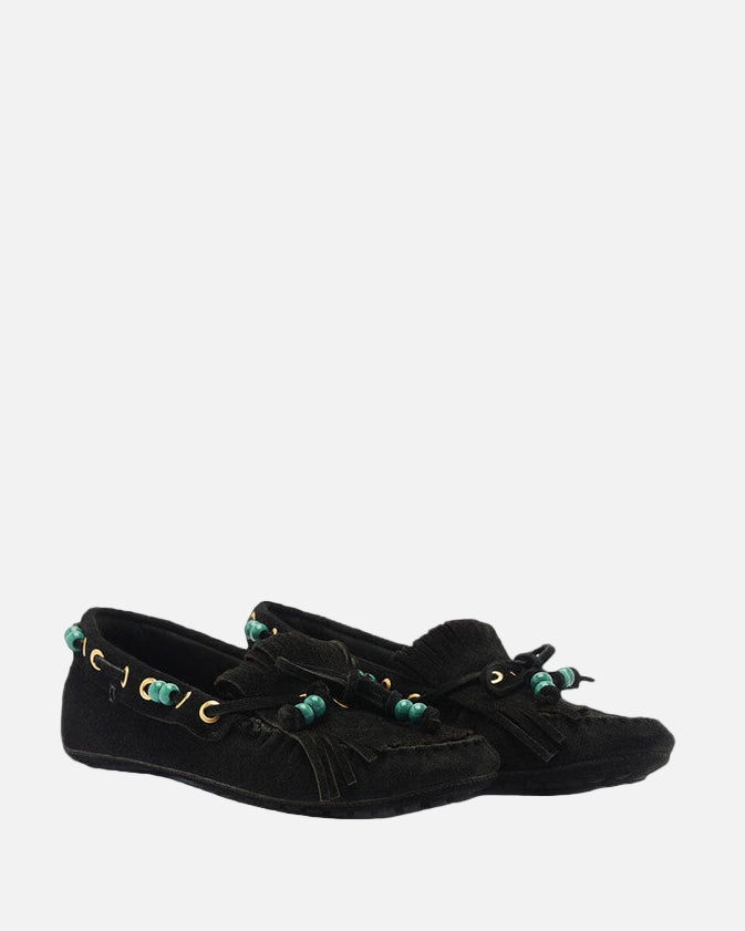 FRINGE MOCCASIN - BLACK SUEDE