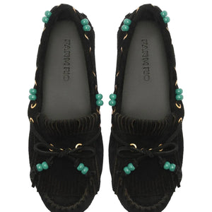 FRINGE MOCCASIN - BLACK SUEDE
