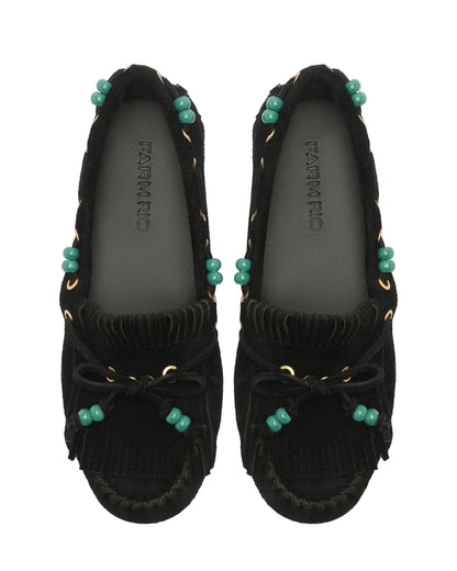 FRINGE MOCCASIN - BLACK SUEDE