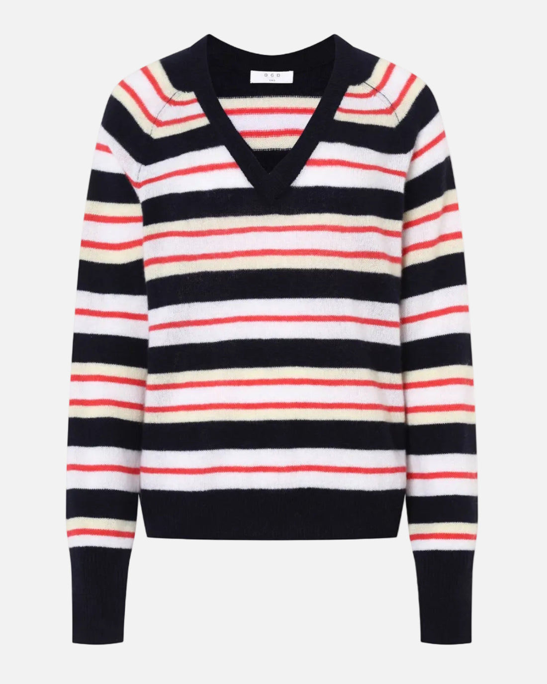 SLOANE CASHMERE V-NECK - CITRUS STRIPE
