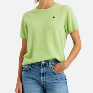JOJO CASHMERE EMBROIDERED TEE - ALOE