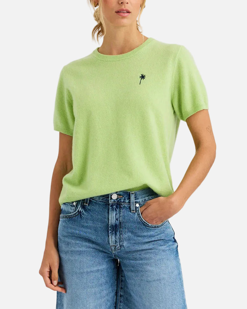 JOJO CASHMERE EMBROIDERED TEE - ALOE