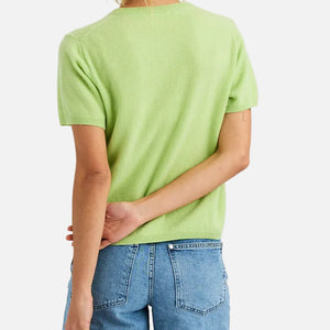 JOJO CASHMERE EMBROIDERED TEE - ALOE