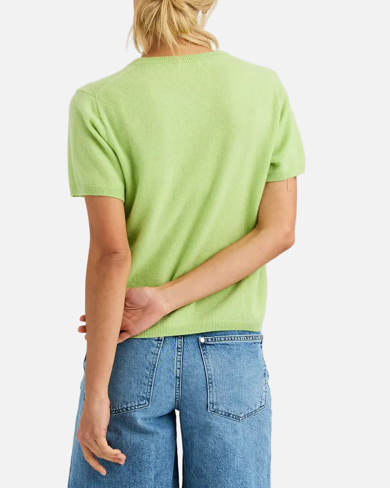 JOJO CASHMERE EMBROIDERED TEE - ALOE