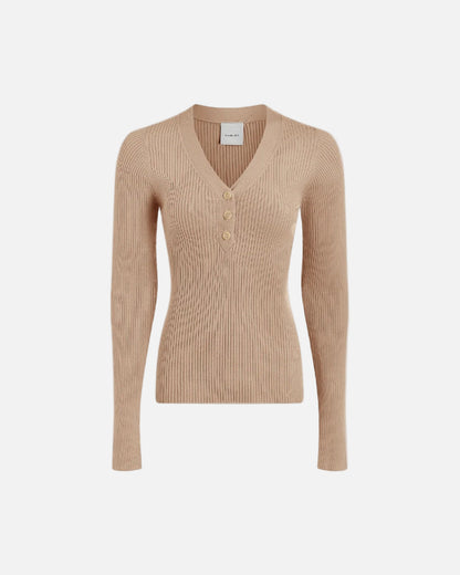 BLANCA V-NECK RIB KNIT - CEMENT