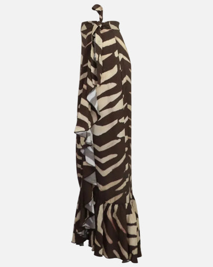 RUFFLE WRAP MAXI | ZEBRA BROWN