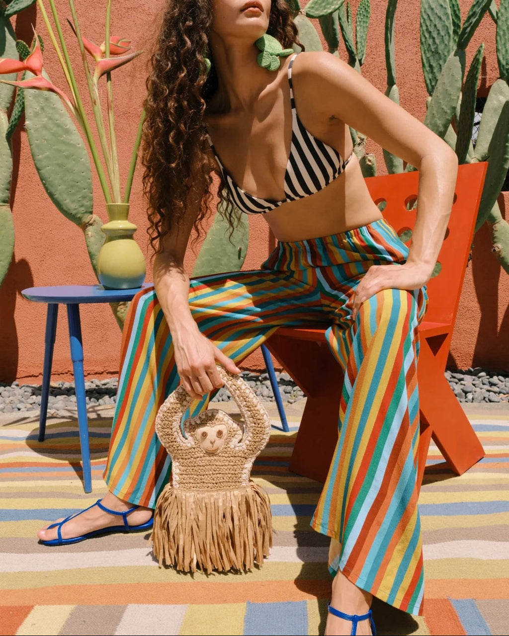 NELLA CREPE WIDE LEG PANT - VIBRANT MULTI STRIPE