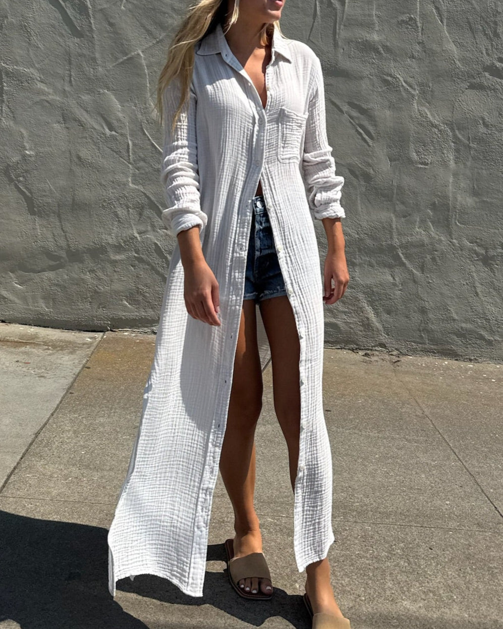 BOYFRIEND MAXI DRESS GAUZE - BIRCH