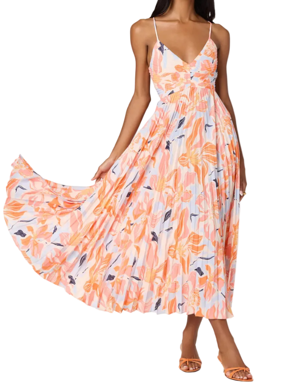 BLYTHE DRESS - ORANGE BLUE FLORAL