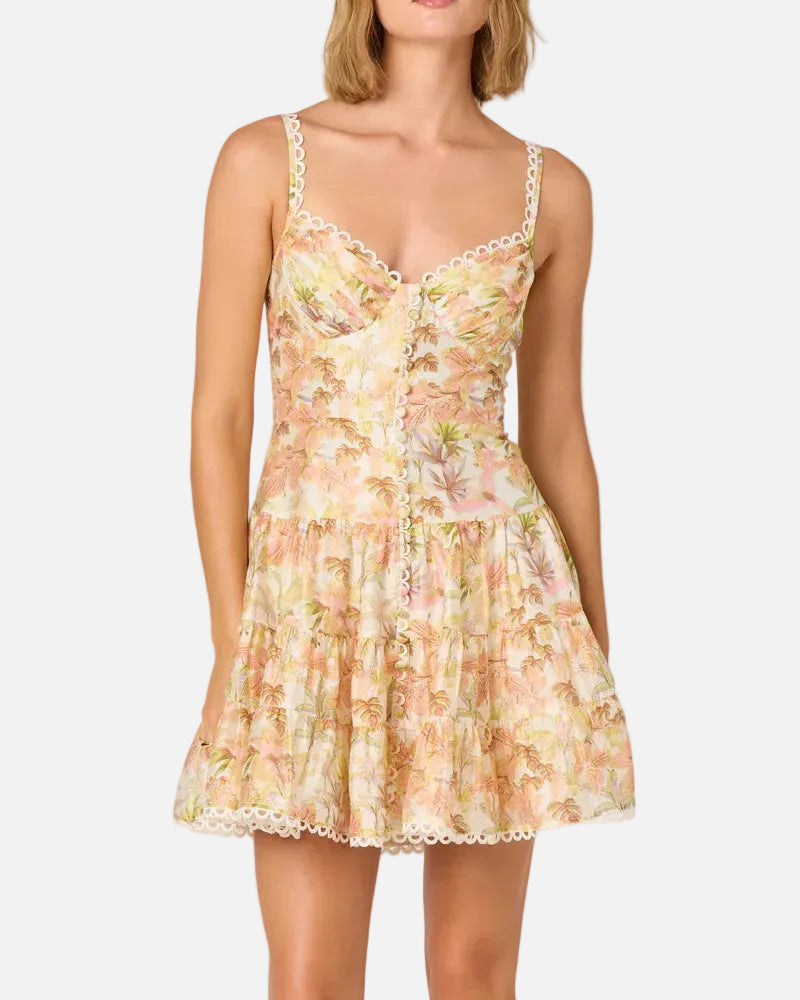 TAZIA MINI DRESS - YELLOW PINK FLORAL